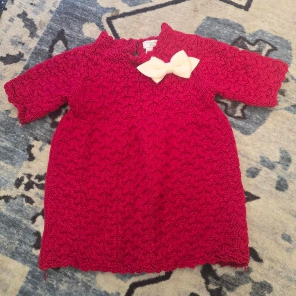 Tahari Red knit baby dress with bow 6-9 months